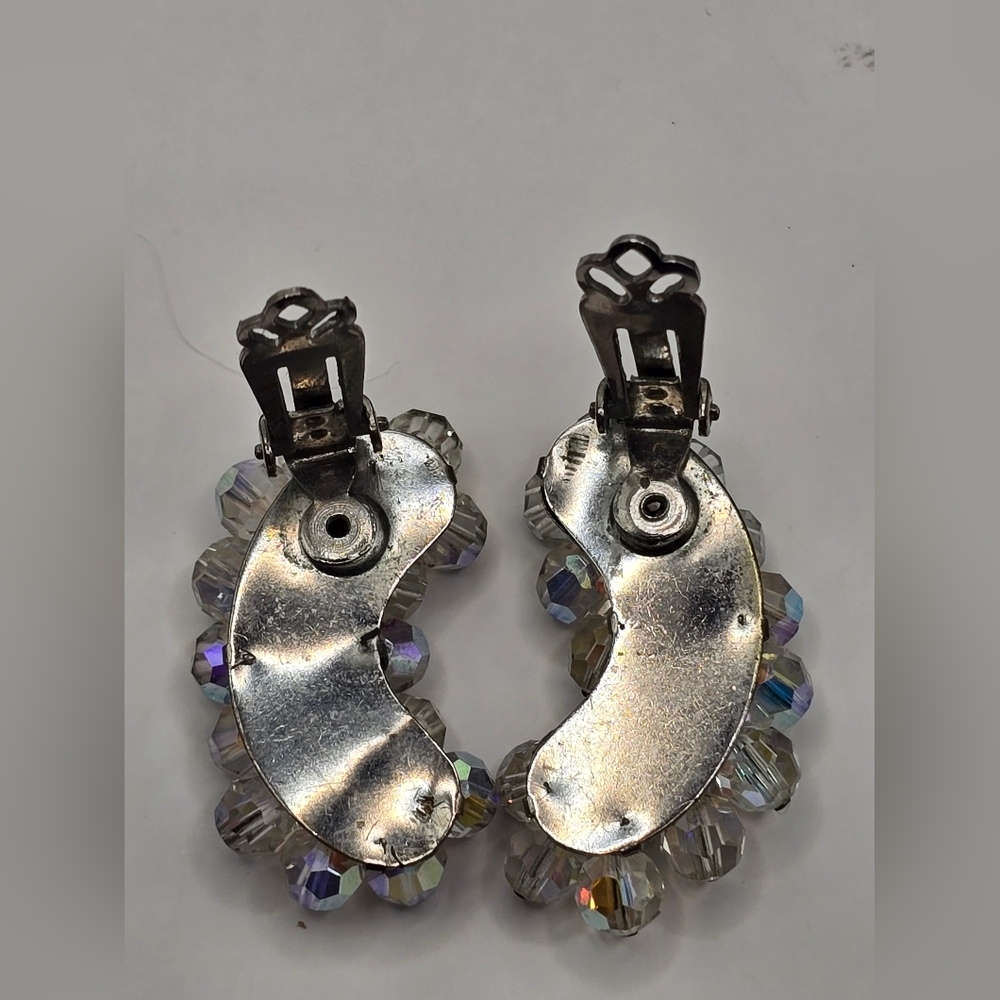 Vintage Faceted AB Coated Beads Cluster Ear Climber Clip On Earrings - Picture 4 of 7